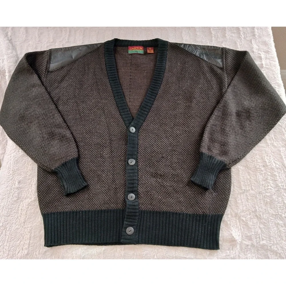 Vintage 80s/90s Oakton Limited Acrylic Cardigan Brown Sweater Men's Size Large